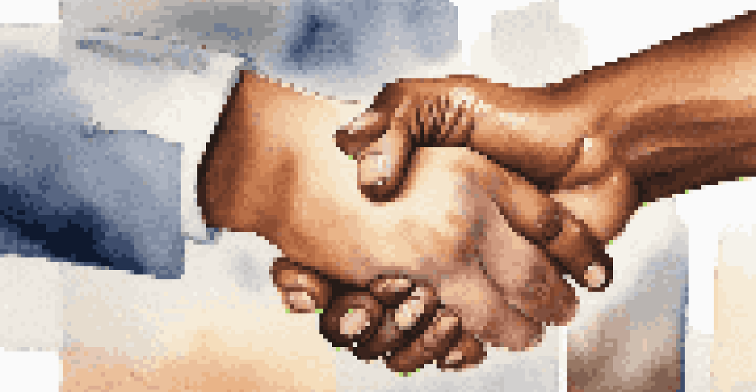 A close-up of two hands shaking, symbolizing trust and unity in a professional setting.
