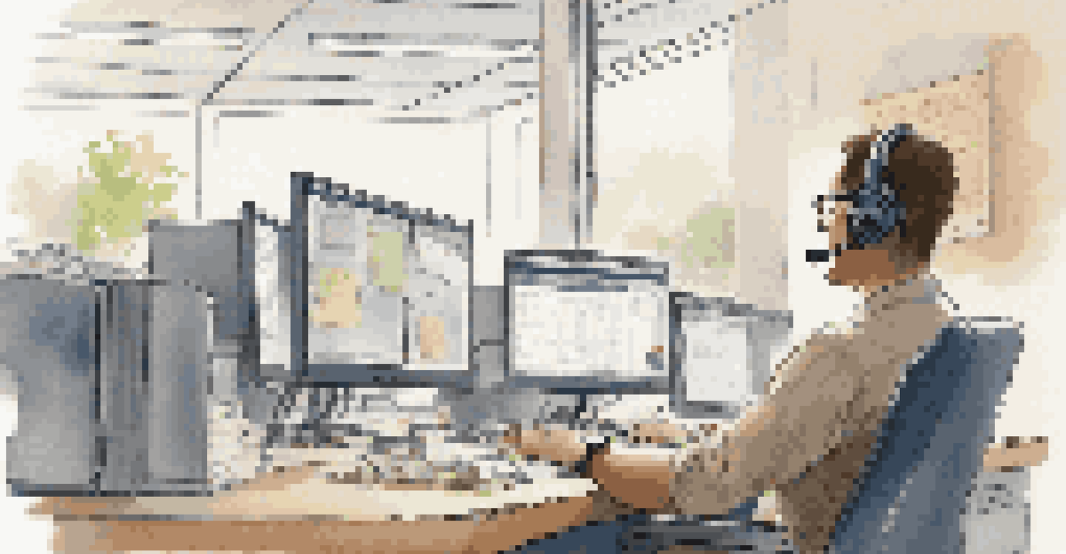A customer service representative assisting a client over the phone in an office setting.