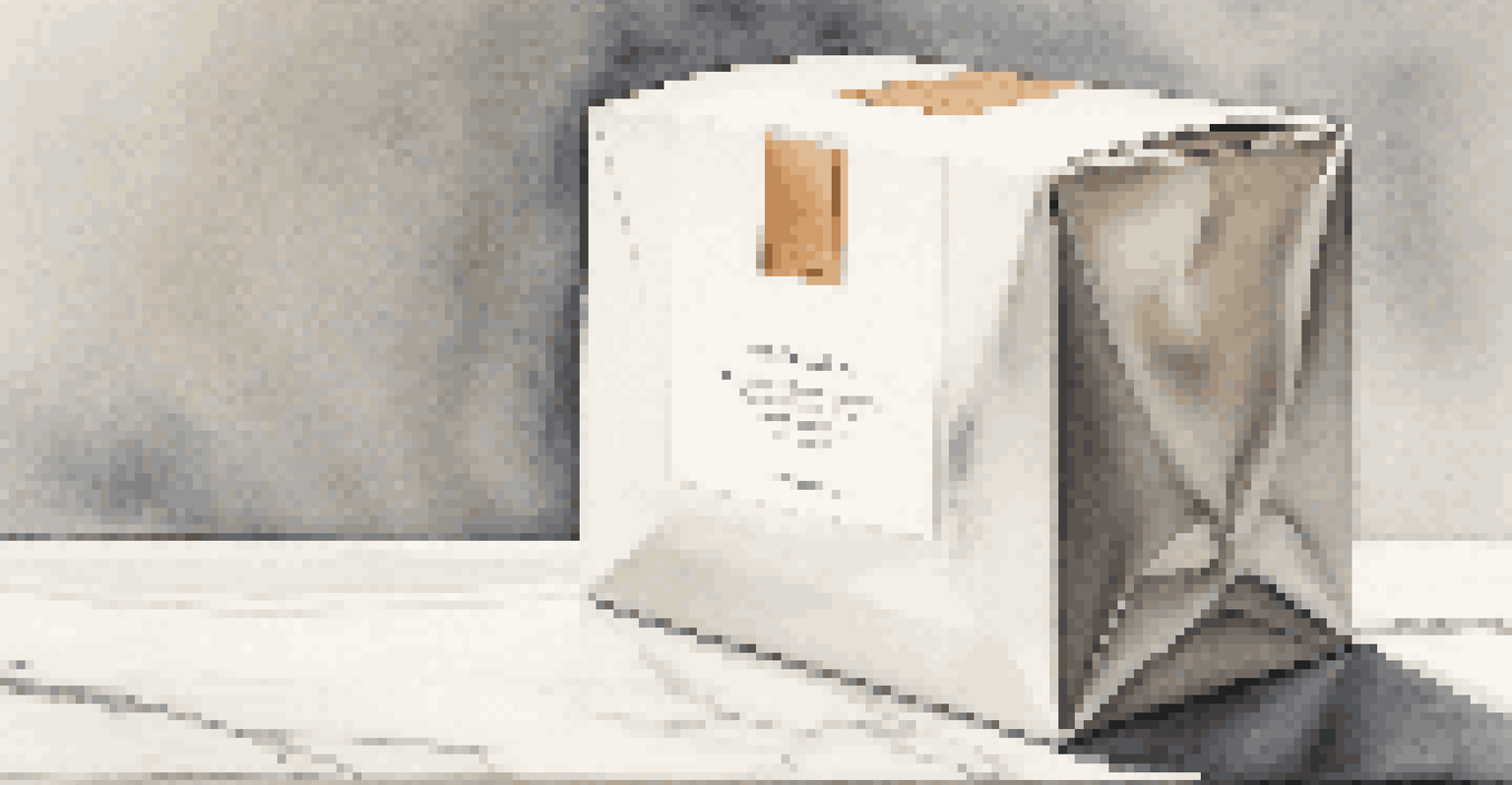 Minimalist packaging design on a marble countertop with soft natural light.
