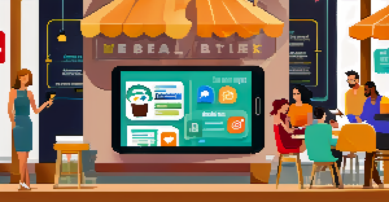 A smartphone displaying a colorful infographic about content marketing in a cozy café setting.