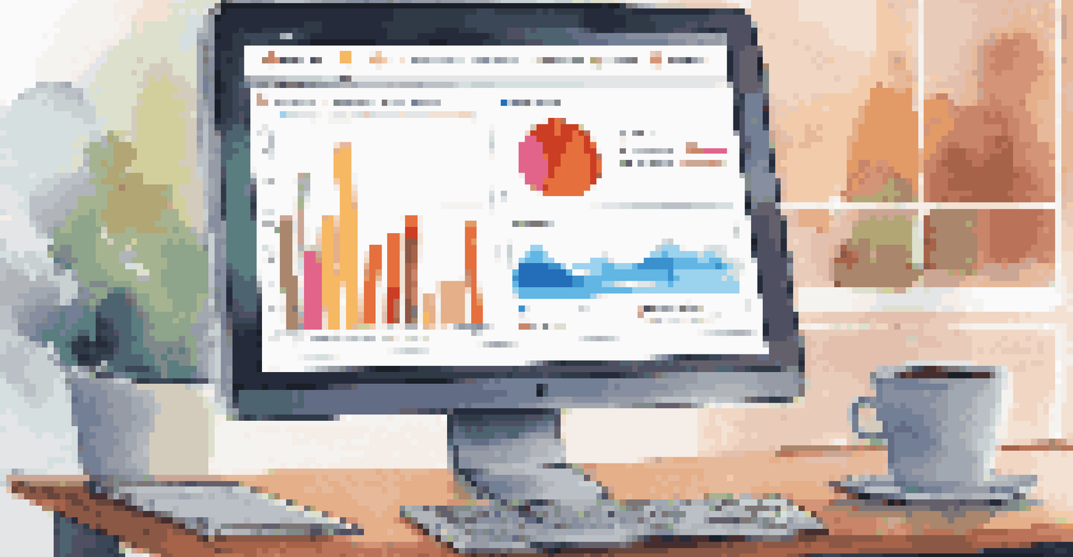 Close-up of a computer screen showing a dashboard of an online reputation management tool with colorful graphs.