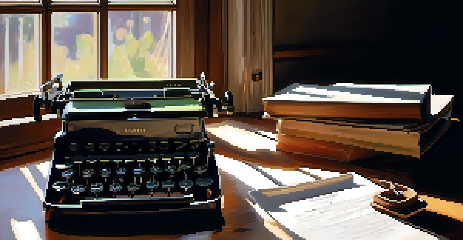A vintage typewriter on a wooden desk, illuminated by soft afternoon light, with a sheet of paper partially inserted.