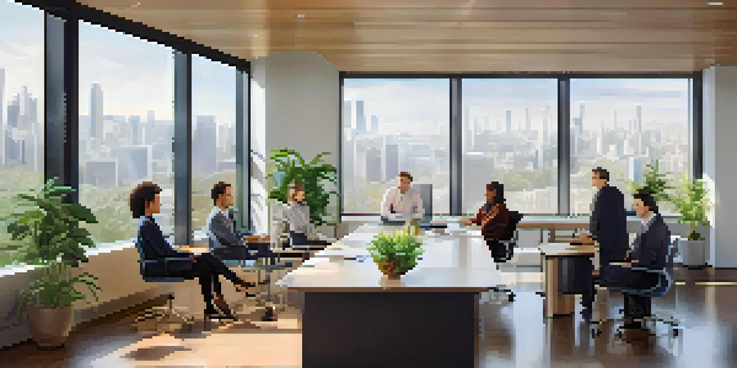 A diverse team in a bright office, engaged in a feedback session around a conference table, showing various expressions of engagement.