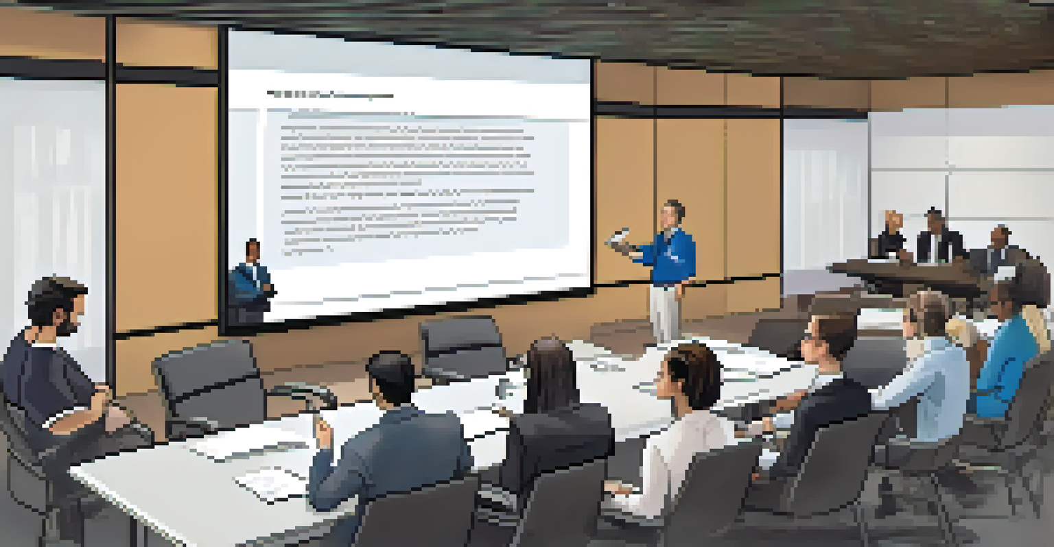 Employees participating in a training session about conflict of interest, with a presenter and a large screen displaying information.