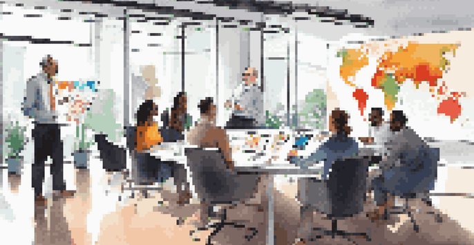 A diverse group of entrepreneurs discussing financial projections in a modern office conference room.