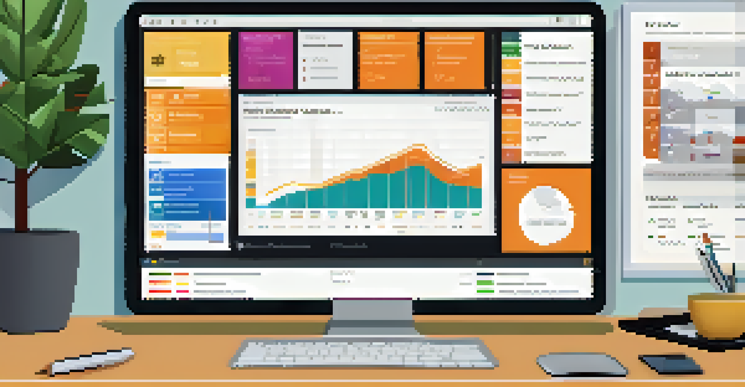 Close-up of a laptop screen with a project management dashboard displaying graphs and task lists.