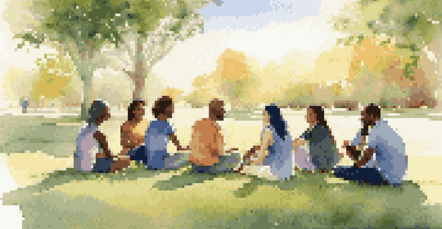 A diverse group of individuals sitting in a circle on a grassy field, engaging in a friendly discussion and building trust.