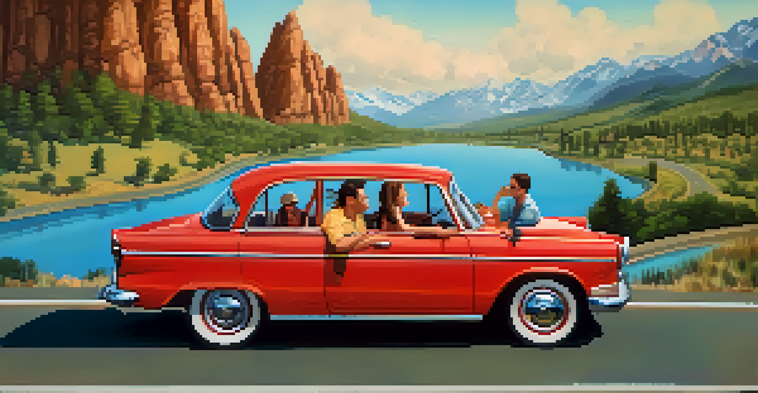 Friends in a car happily discussing their road trip route, illustrating open communication and teamwork.