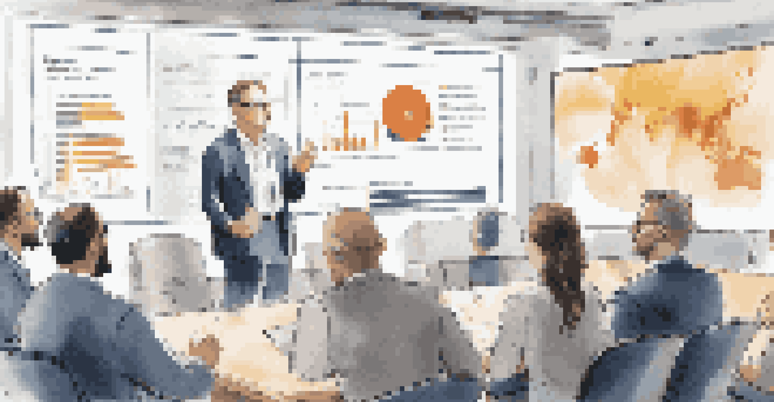 A corporate leader presenting CSR strategies in a conference room, with a screen showing sustainability statistics.