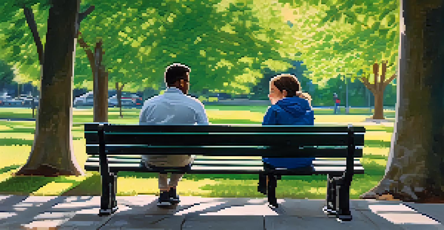 A mentor and mentee discussing ideas in a peaceful park setting.