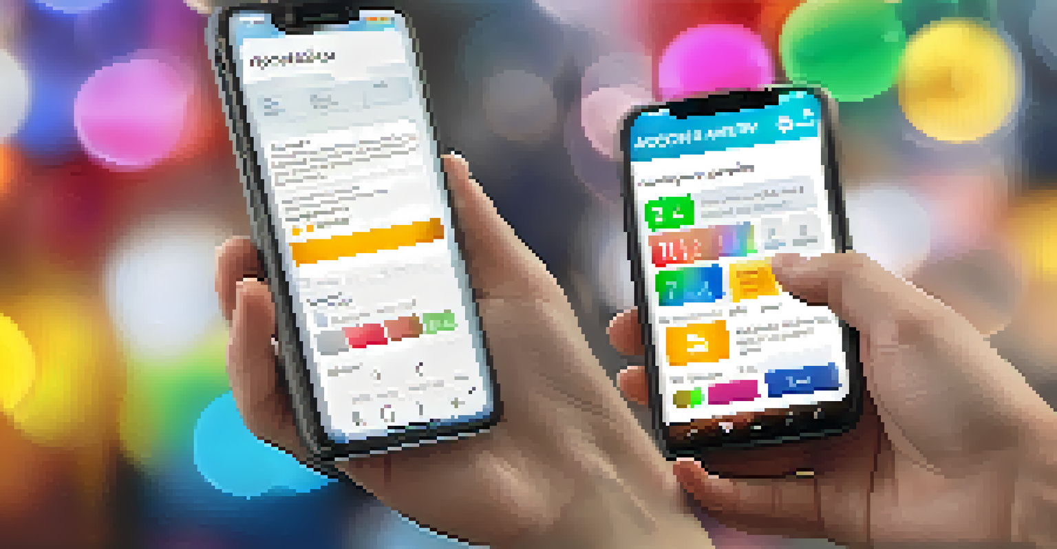 A hand interacting with a smartphone app designed for customer feedback, showcasing colorful buttons and a friendly interface.