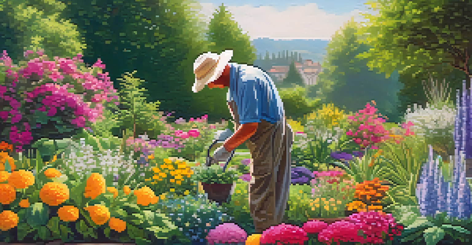 A gardener tending to a vibrant garden under bright sunlight, symbolizing data stewardship.