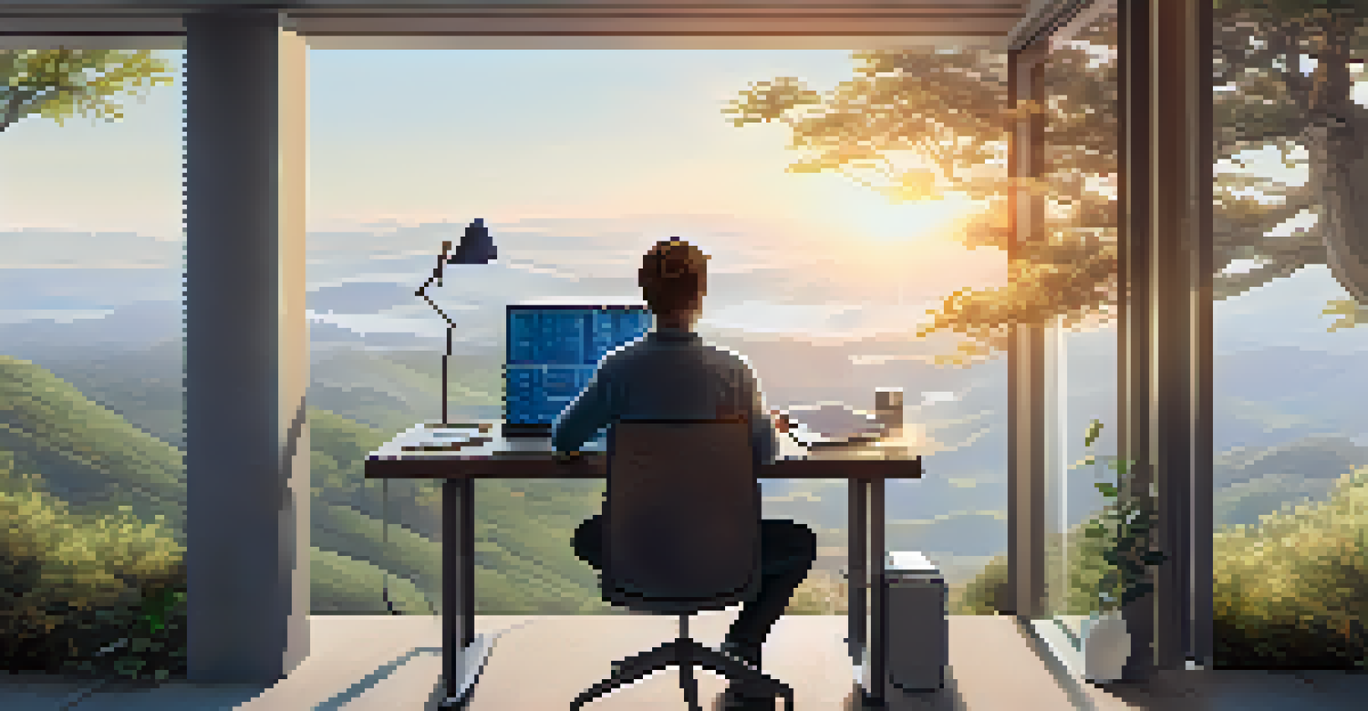 A person working on a laptop outdoors with a visual overlay of smart contracts, blending nature with technology.