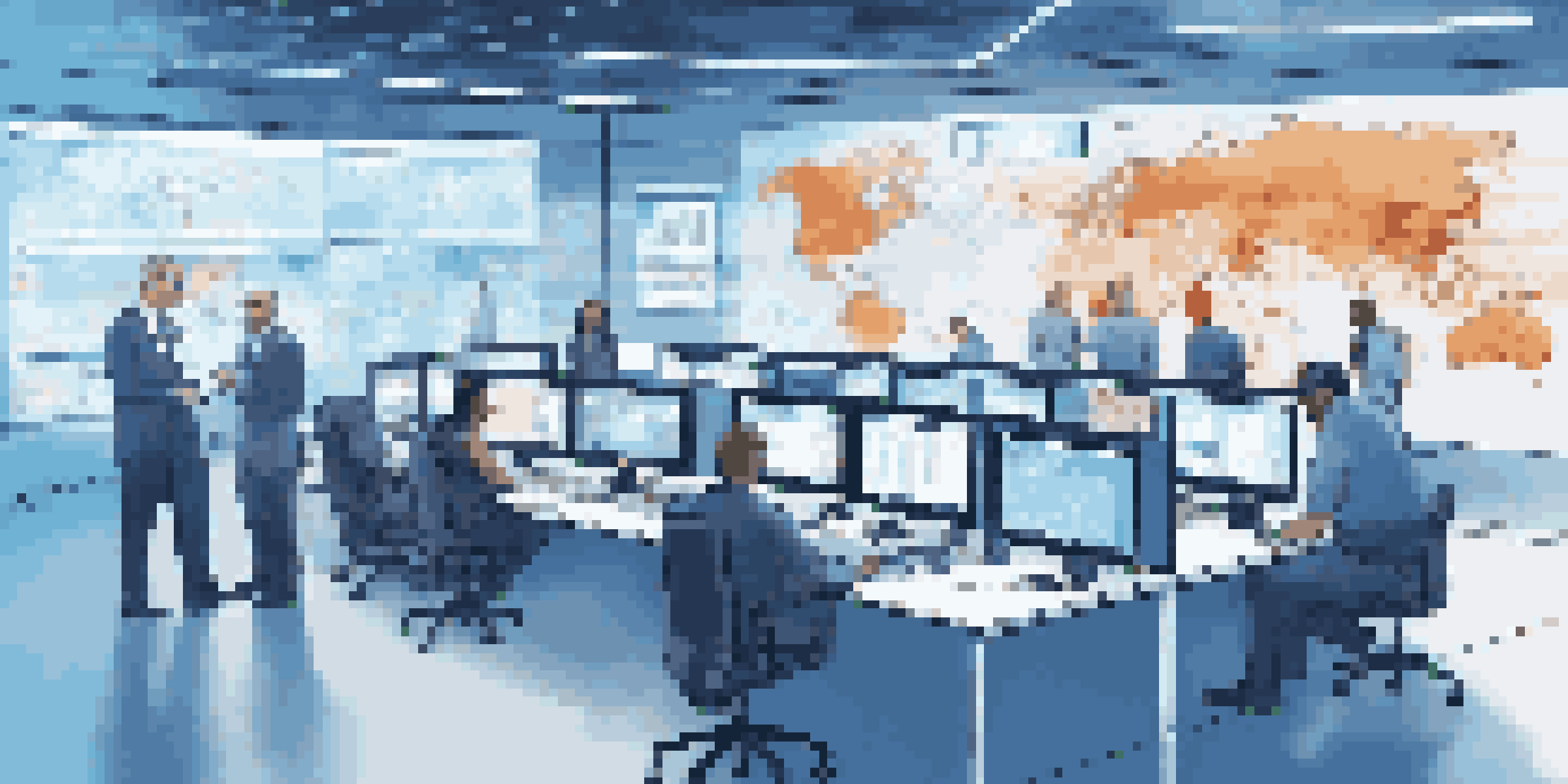 A modern control room with advanced technology, featuring screens showing real-time data and diverse professionals collaborating.