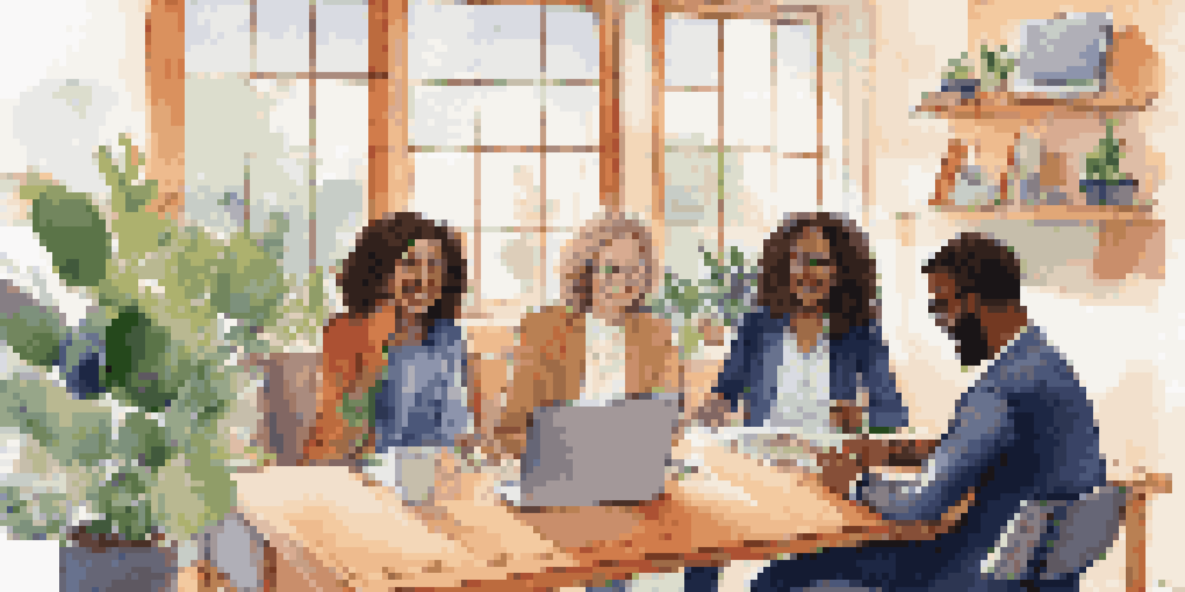 A virtual meeting with diverse professionals on a laptop, showcasing digital networking in a cozy home office.