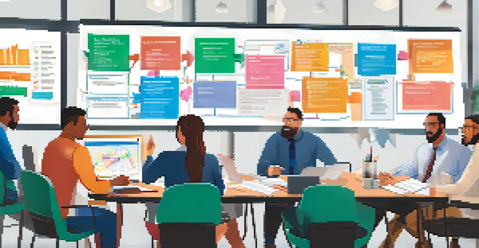 A group of diverse professionals reviewing a detailed crisis management plan with charts and diagrams.