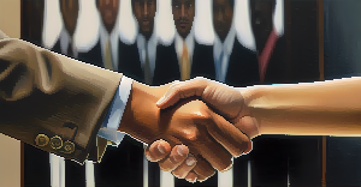 A close-up of a handshake symbolizing trust and partnership, set against a blurred office background.