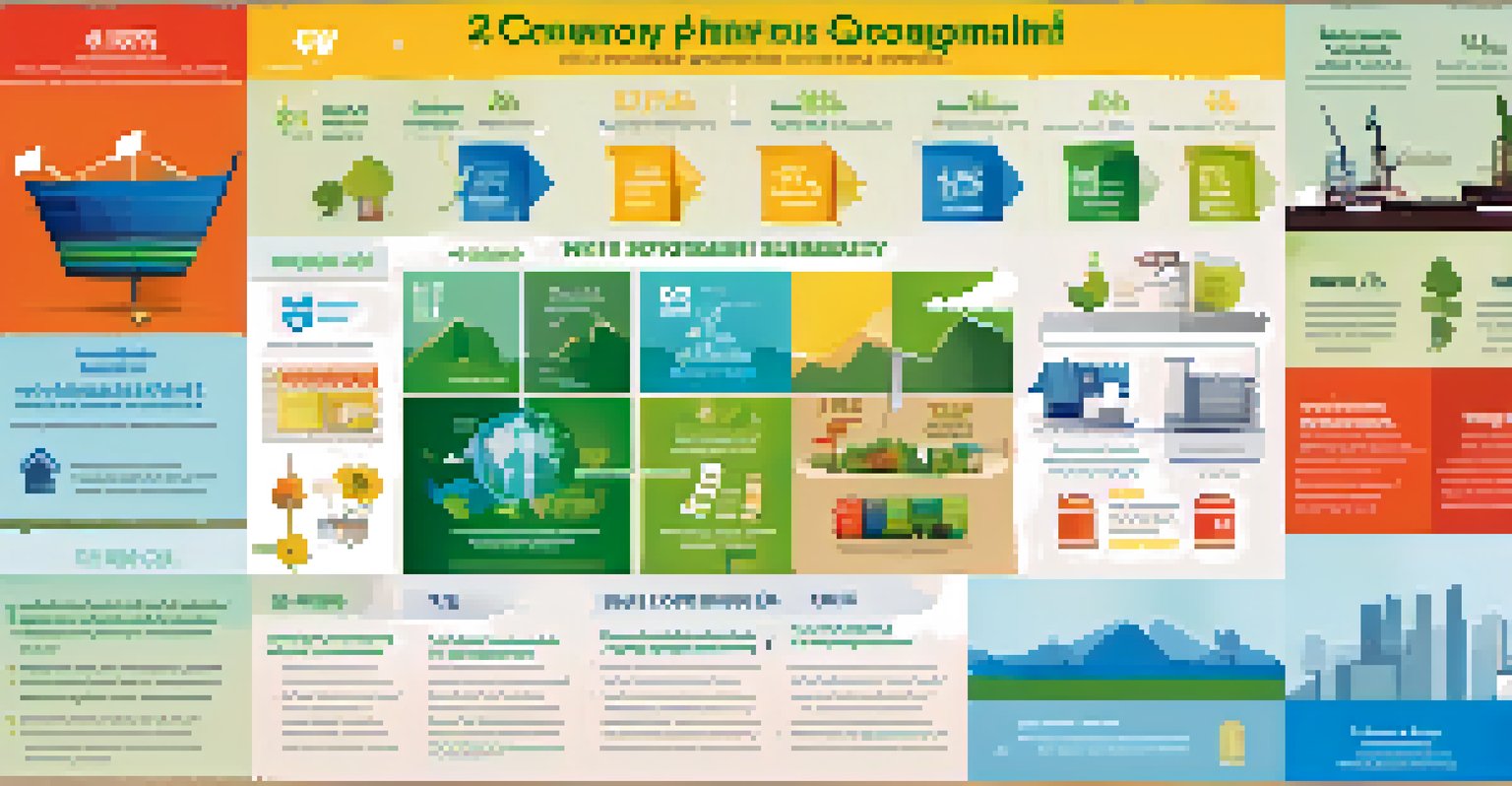An infographic depicting various corporate social responsibility initiatives with colorful icons.