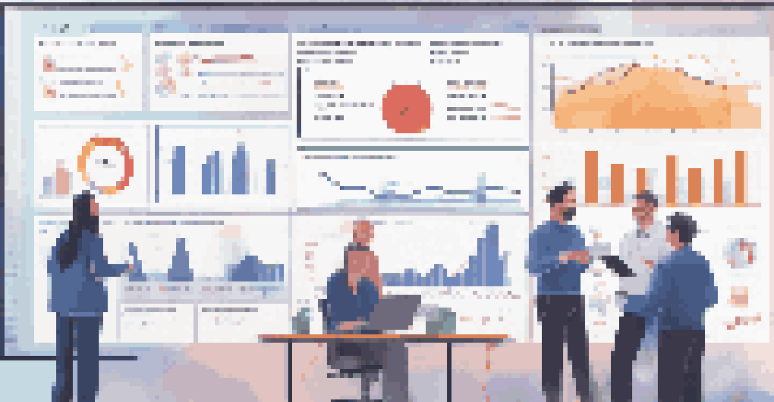 A digital dashboard with graphs and statistics about ethical supply initiatives, surrounded by a diverse team in a modern office.