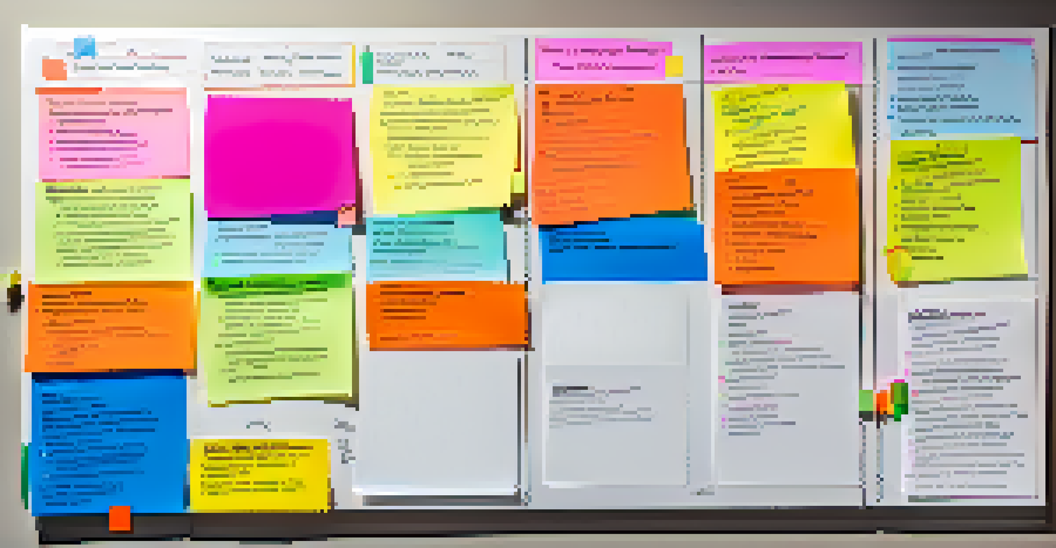 An overhead view of a completed Business Model Canvas on a table, surrounded by colorful markers and sticky notes, showcasing a clear strategic layout.