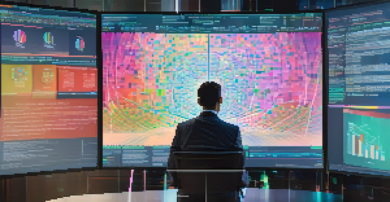 Close-up of a computer screen with colorful data visualizations and algorithms related to AI.