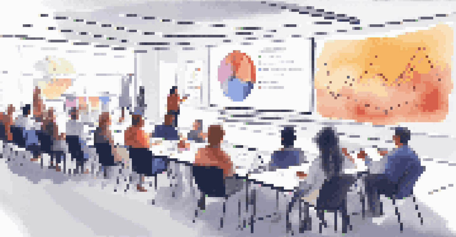 A facilitator leading a training session on data visualization tools in an interactive seminar room.