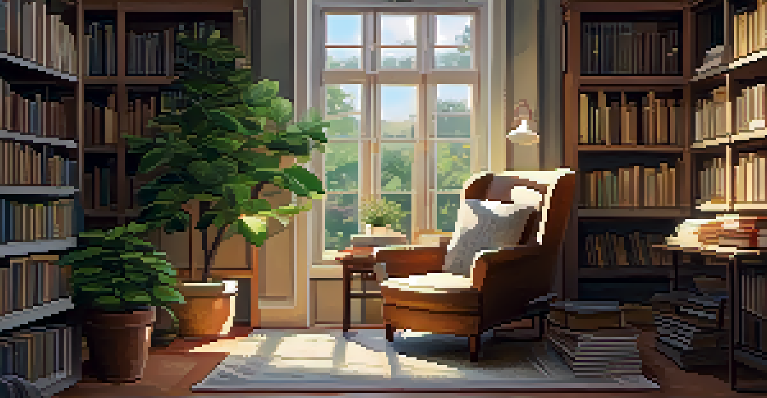 A inviting reading nook with a sunny window, an armchair, and books.