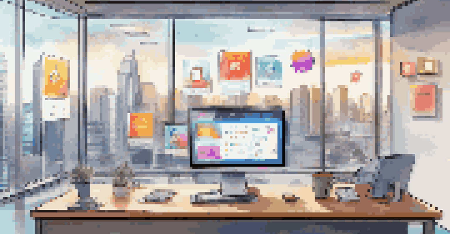A digital screen showing a peer recognition platform with colorful badges, set in a modern office environment.