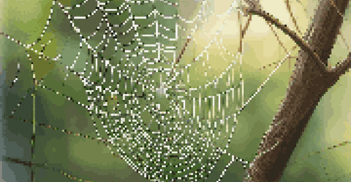 A close-up of a spider web with dew drops, representing interconnected vendor relationships, set against a blurred green background.