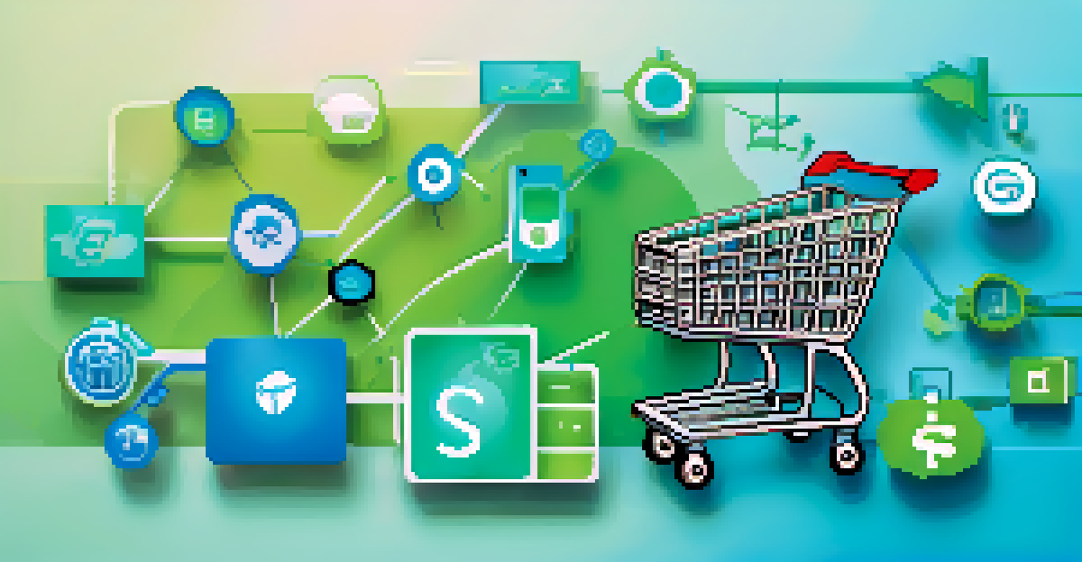An abstract illustration showing interconnected digital icons of e-commerce and gig economy, with a blue and green gradient background.