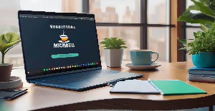 A well-organized webinar setup with a laptop, microphone, and a cozy workspace.