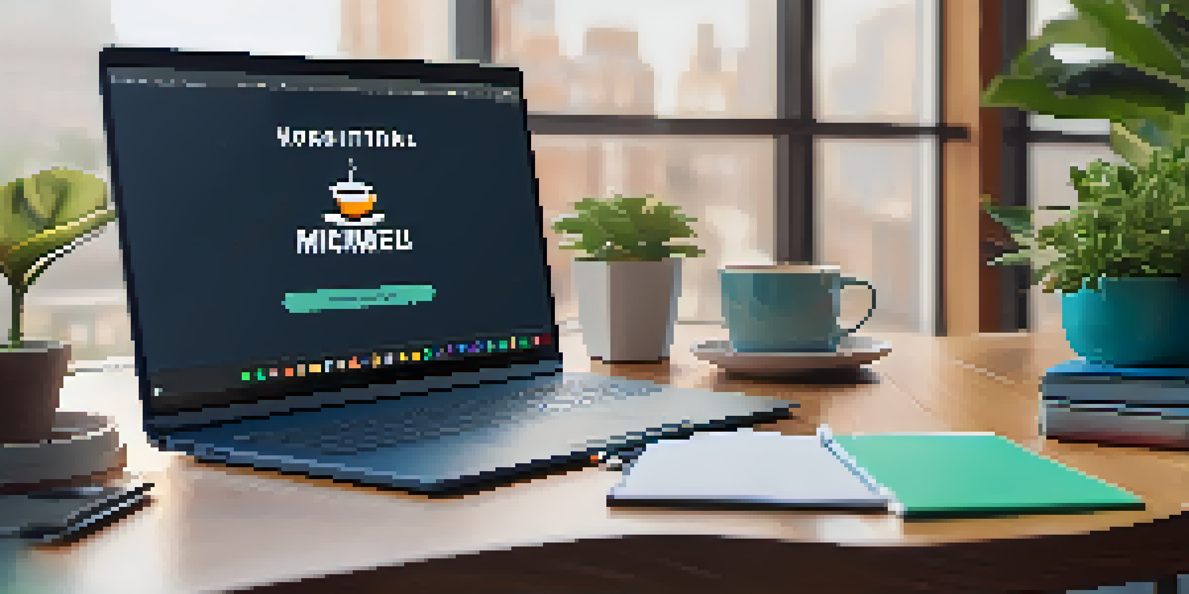 A well-organized webinar setup with a laptop, microphone, and a cozy workspace.