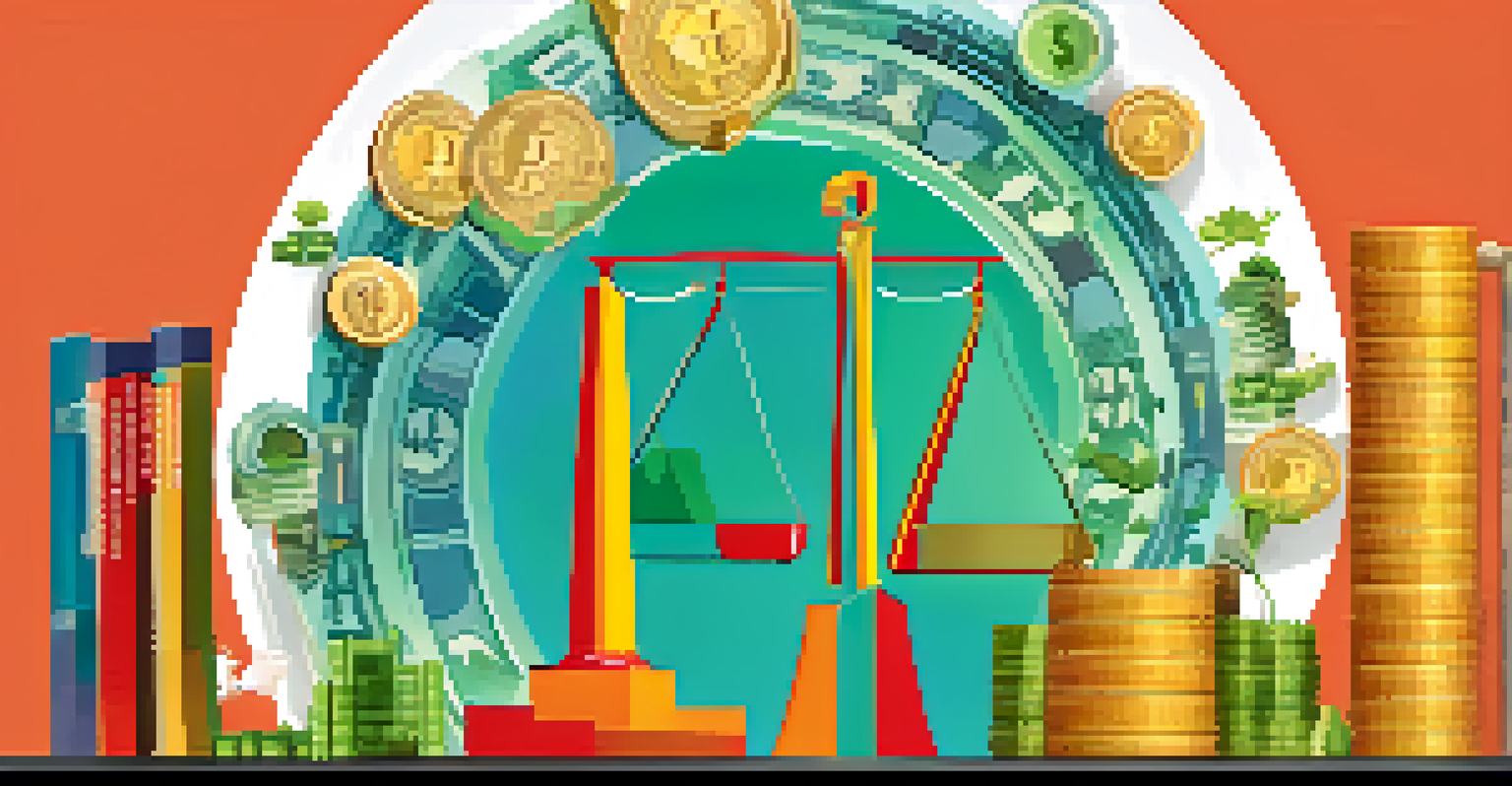 An infographic illustrating the balance between profit and ethics in business, with money on one side and sustainability symbols on the other.