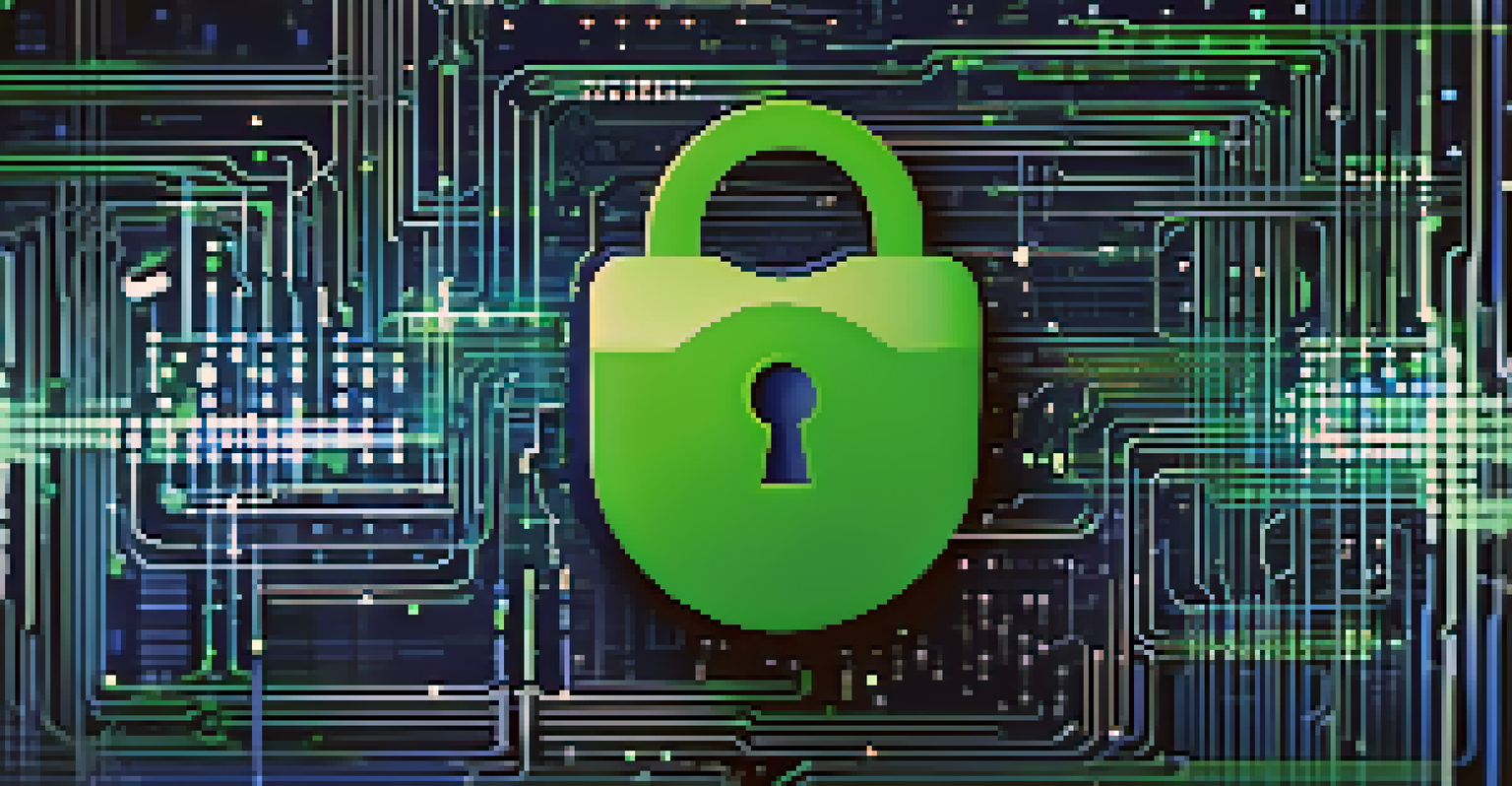 An abstract image showing a digital lock symbol on a binary code background with glowing lines, representing data protection.