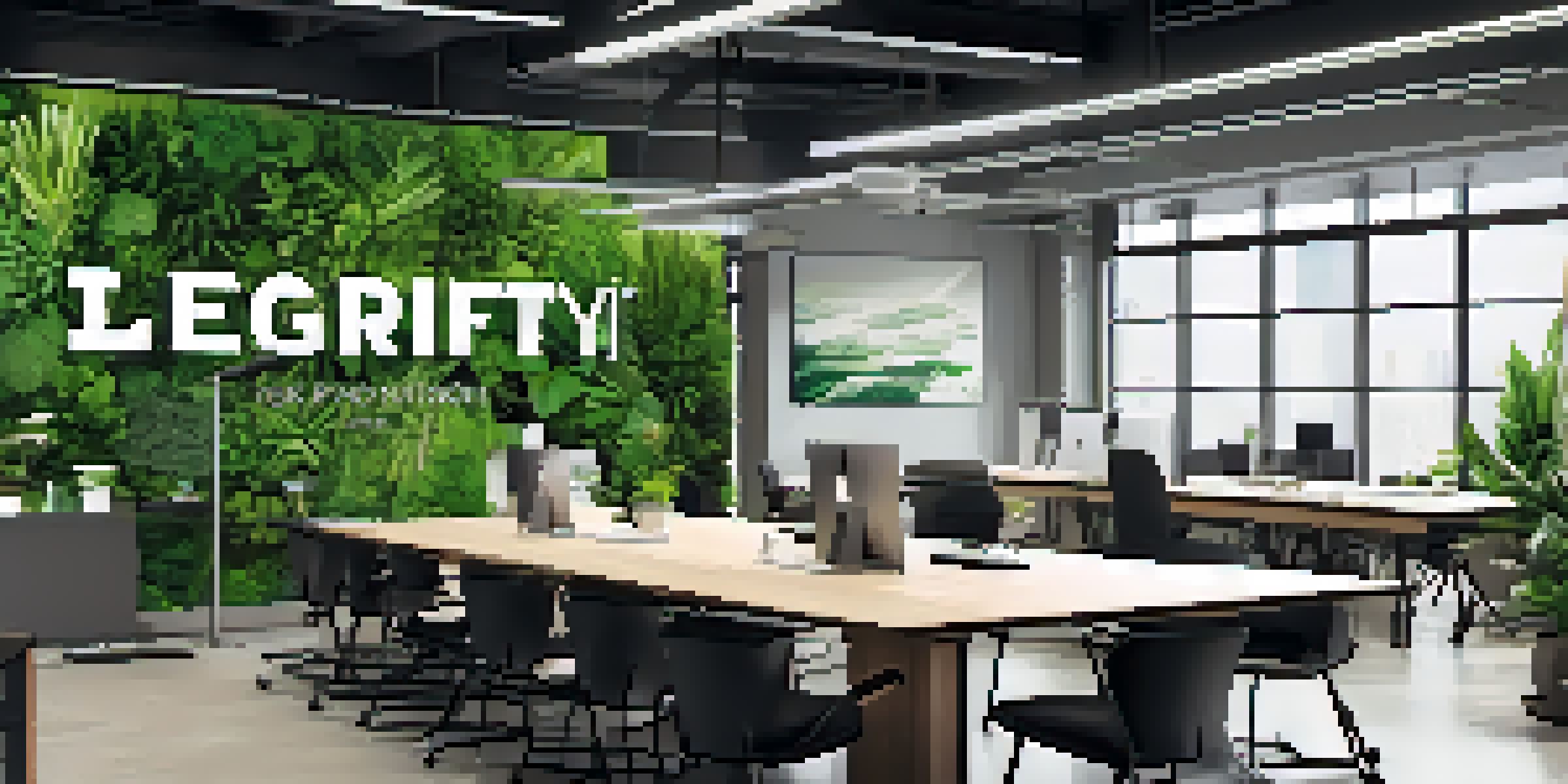 A bright and modern office with diverse employees working together, highlighting teamwork and integrity.