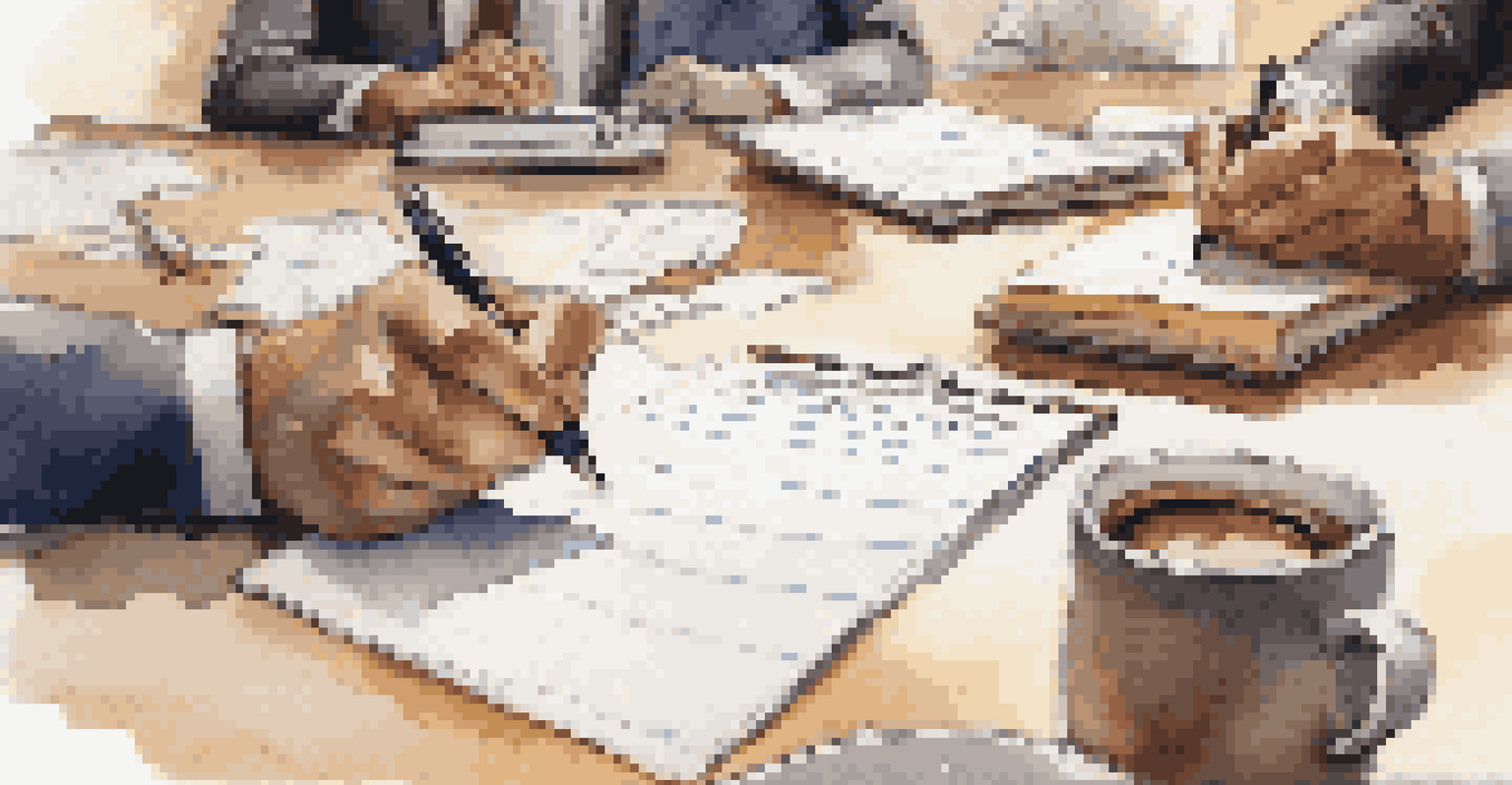 A close-up of a hand writing notes during a meeting focused on ethical decision-making, with team members in the background.