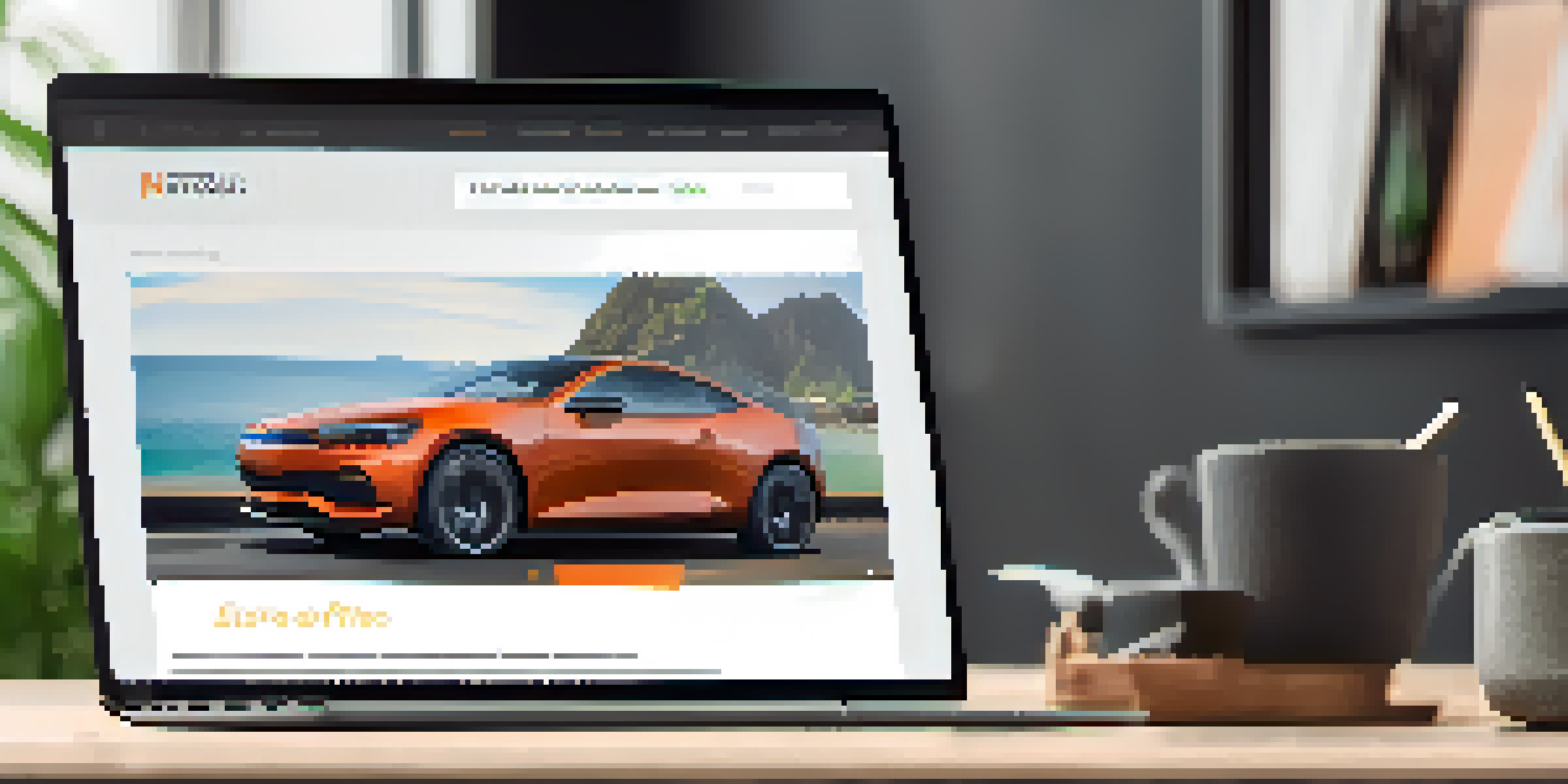 A laptop displaying a modern landing page with vibrant visuals and a clear call-to-action, placed on a minimalistic desk with soft lighting.