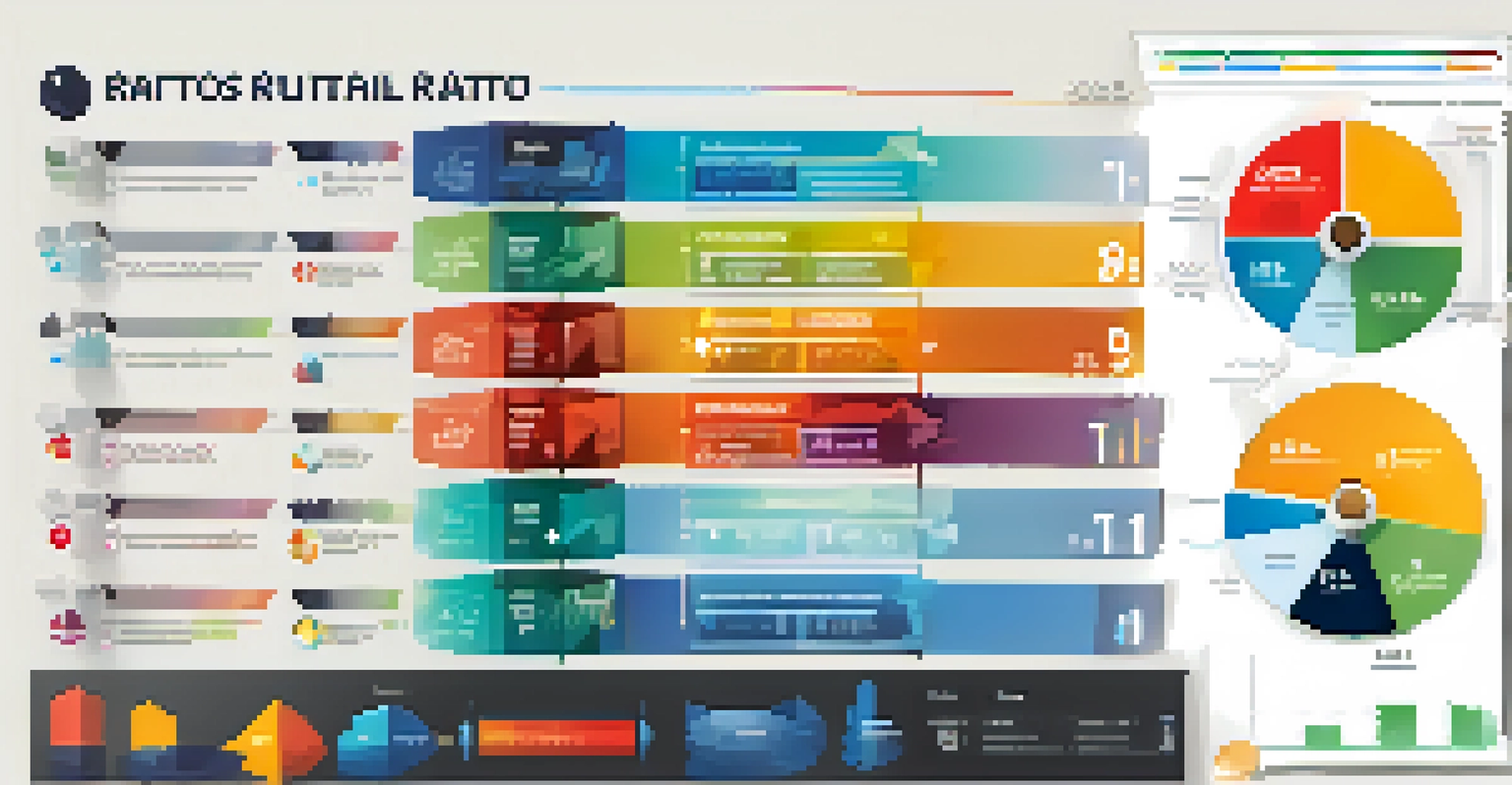 An infographic displaying key financial ratios with colorful icons and graphs on a white background.