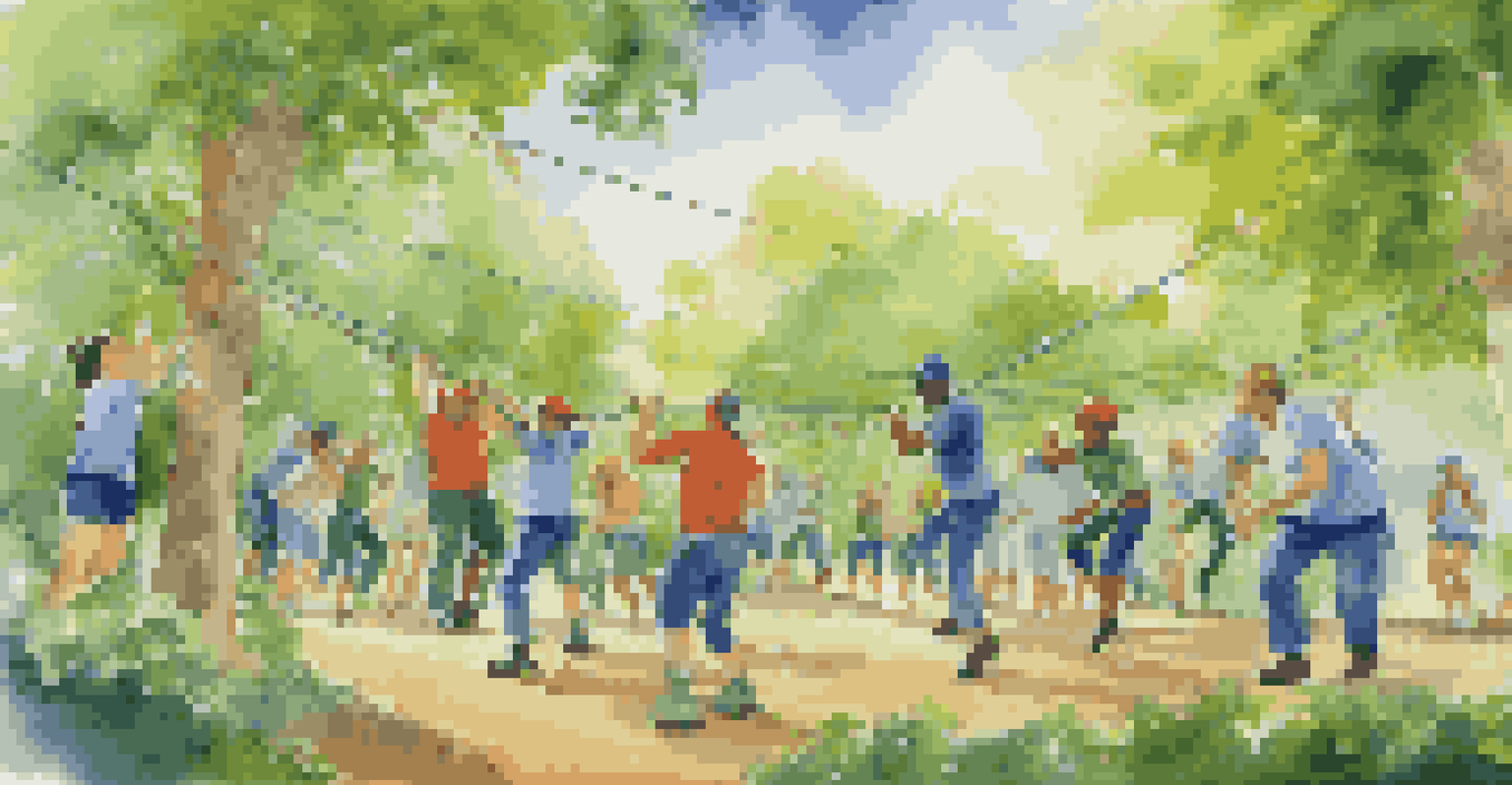 Employees participating in a team-building activity outdoors, showcasing teamwork and enjoyment in a vibrant natural setting.