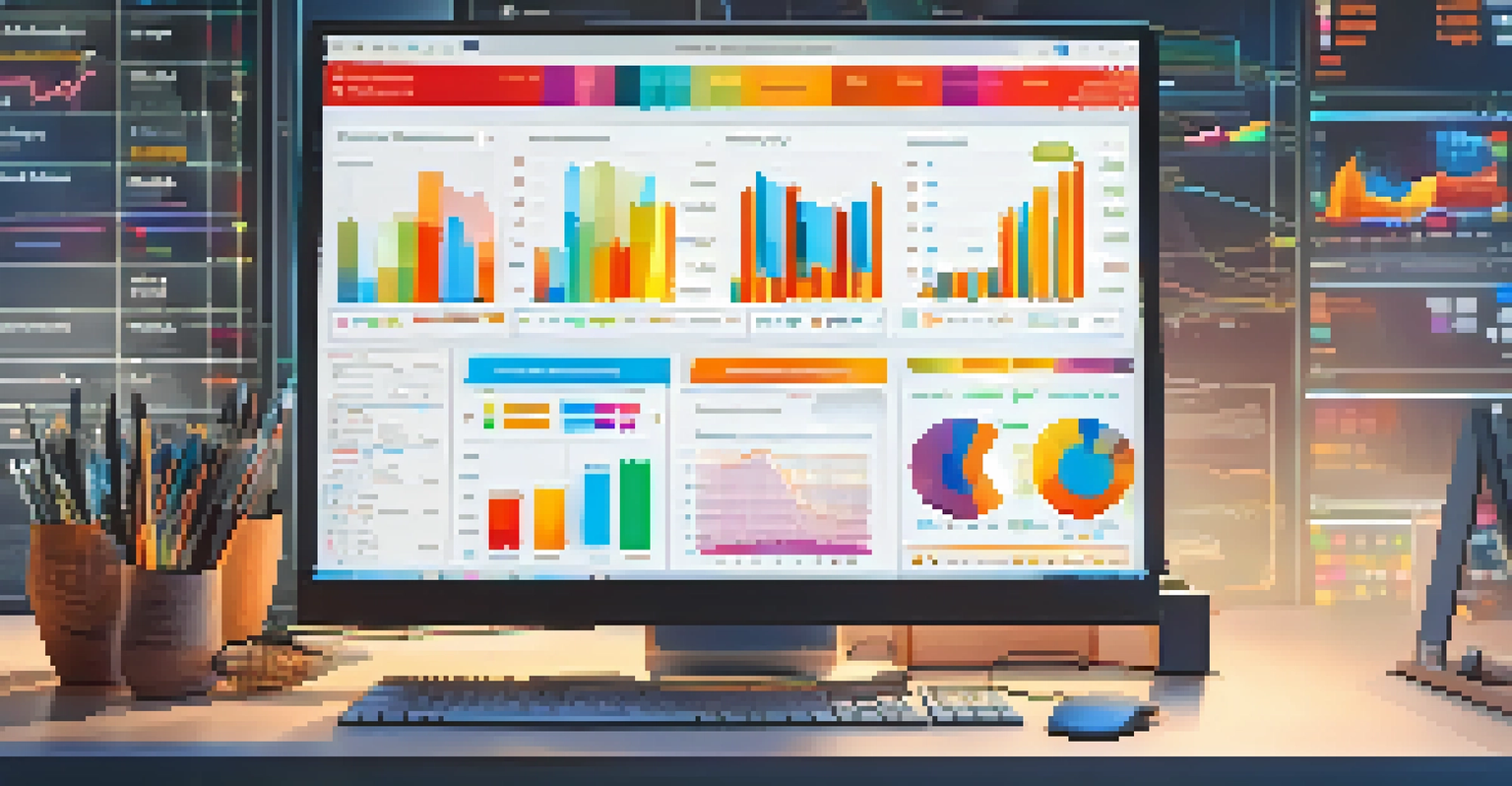A close-up view of a computer screen with inventory management software, showing colorful graphs and real-time data updates, with a modern desk in the background.