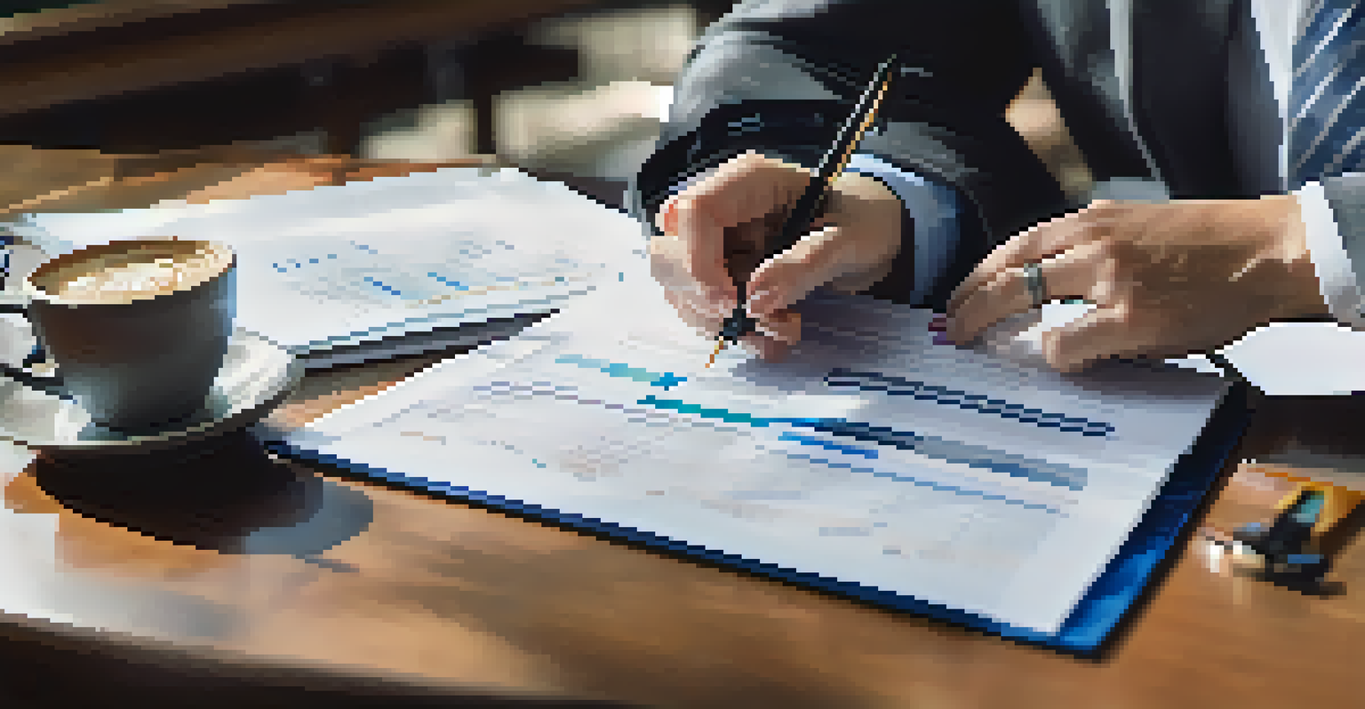A person reviewing a Franchise Disclosure Document with coffee and notepad on a table.