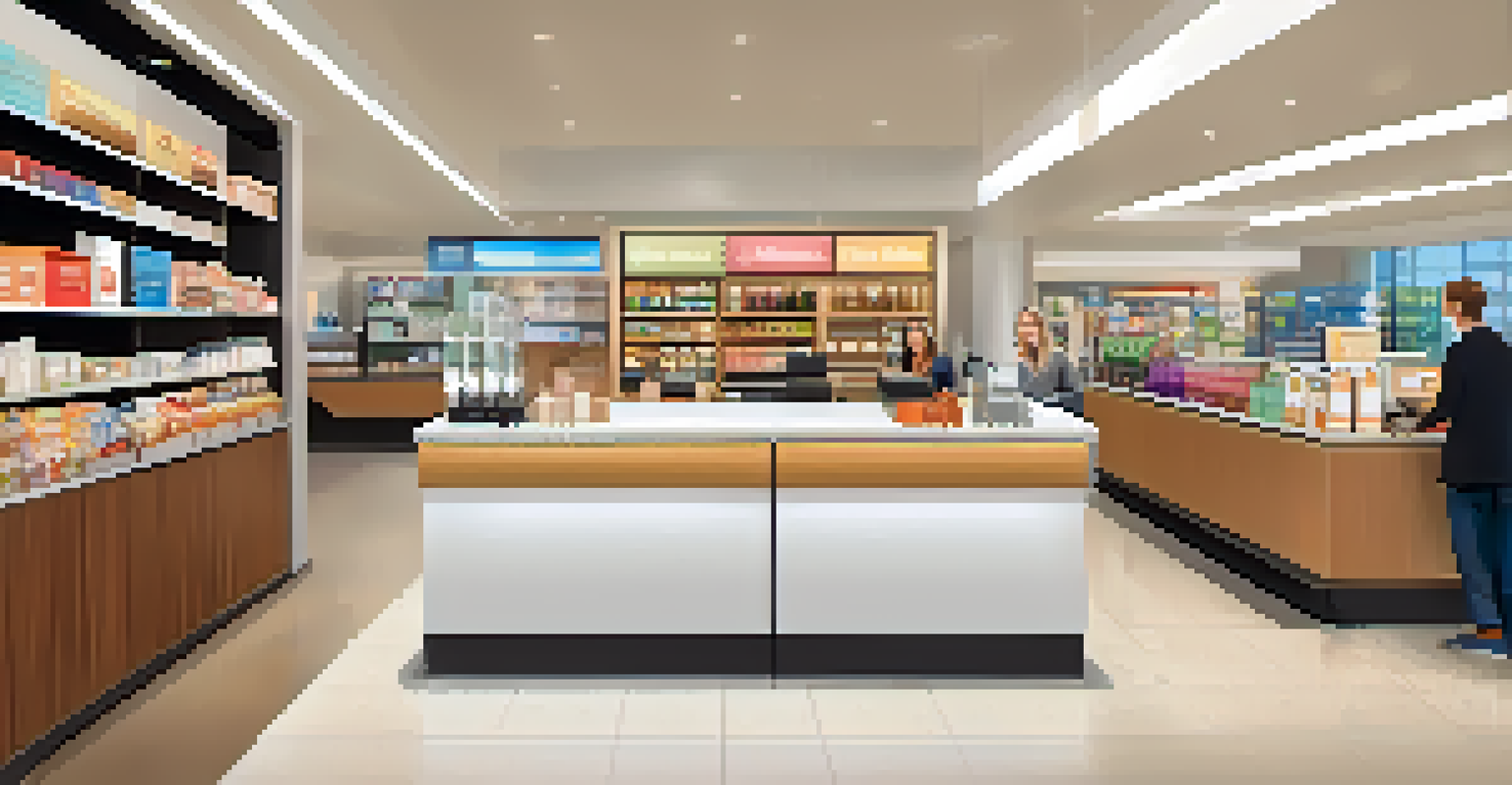 A cheerful cashier helping a satisfied customer at a stylish checkout counter in a bright store.
