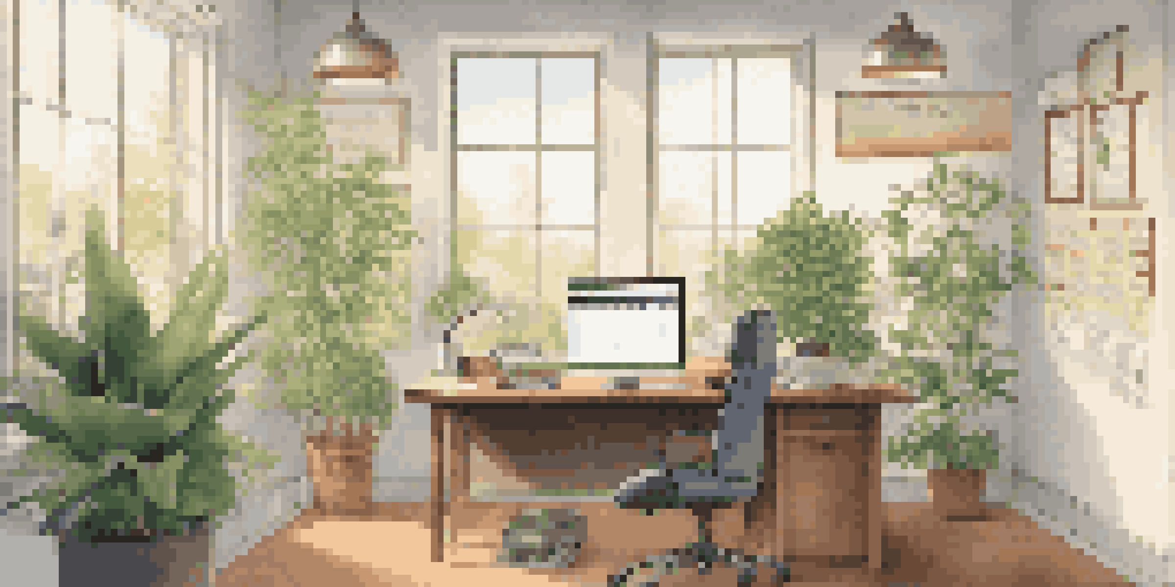 An office space with a leader at a desk, organized files, a digital calendar, and natural light shining through the window.