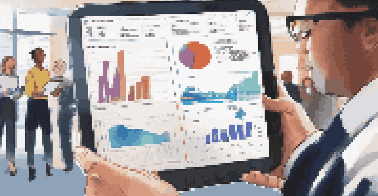 A close-up view of a person holding a tablet with a crisis management plan, surrounded by a busy office atmosphere.