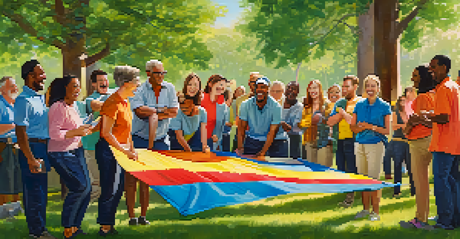 A diverse team engaging in outdoor activities, showcasing collaboration and teamwork in a sunny park.