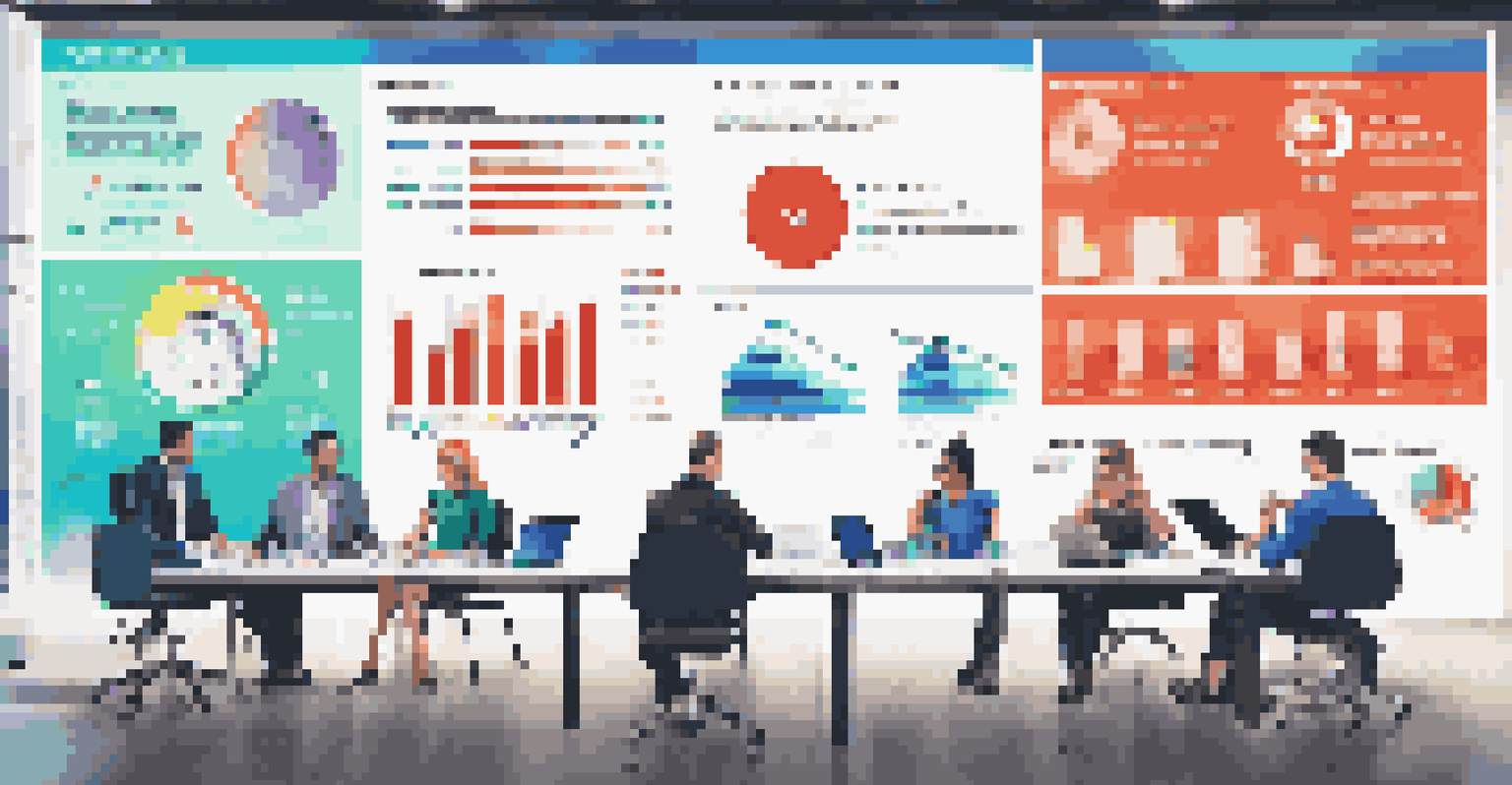A conference room with a digital screen displaying a colorful infographic about personalization in marketing, surrounded by engaged professionals.