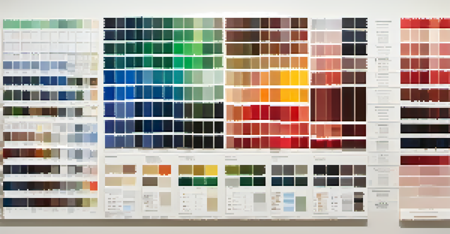 A color palette design for data visualization, showcasing swatches of colors with labels indicating their emotional responses and use cases.