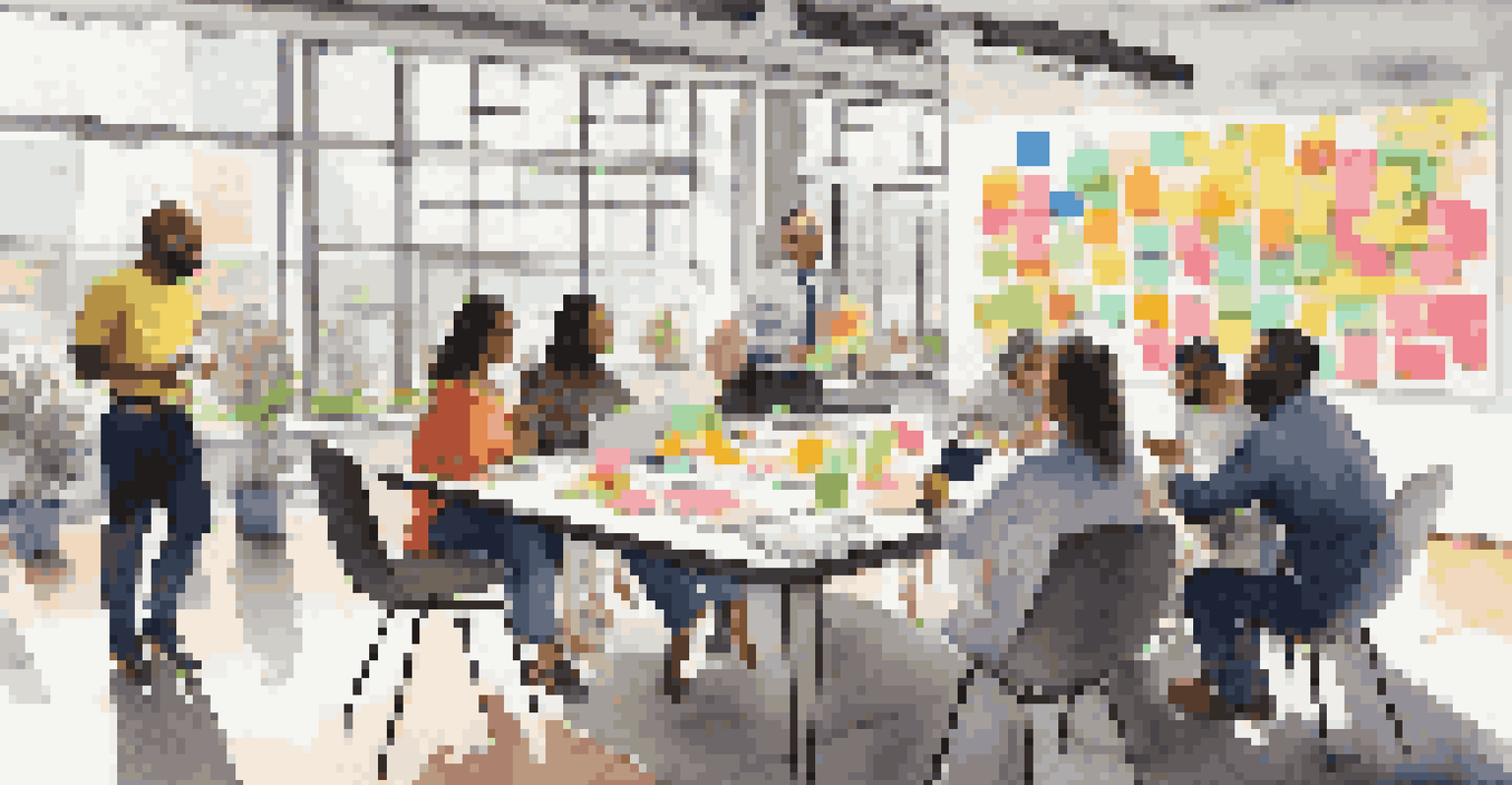 A group of diverse individuals collaborating around a table in a modern office setting.