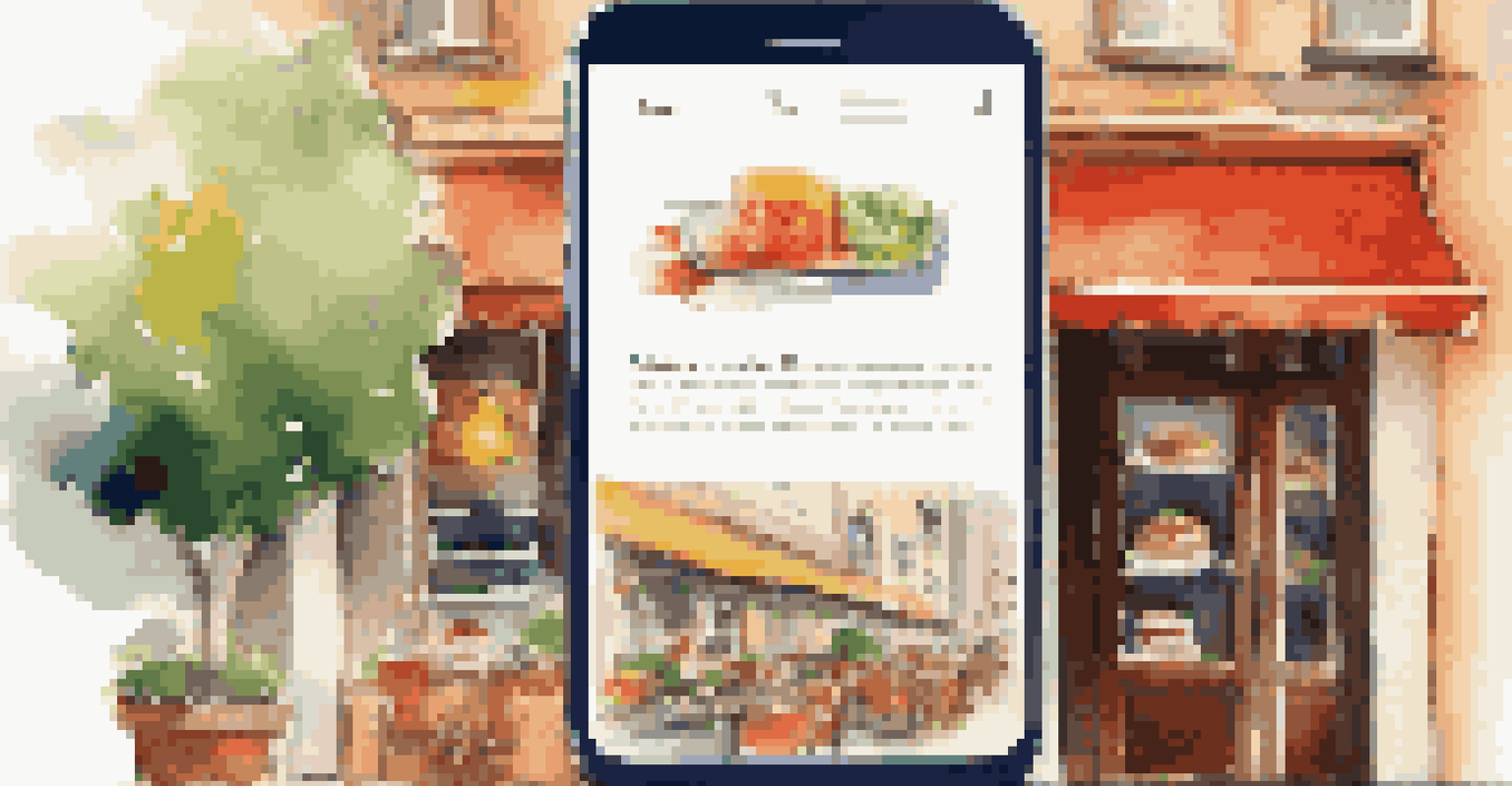 A smartphone displaying a colorful and user-friendly website design in a café environment.