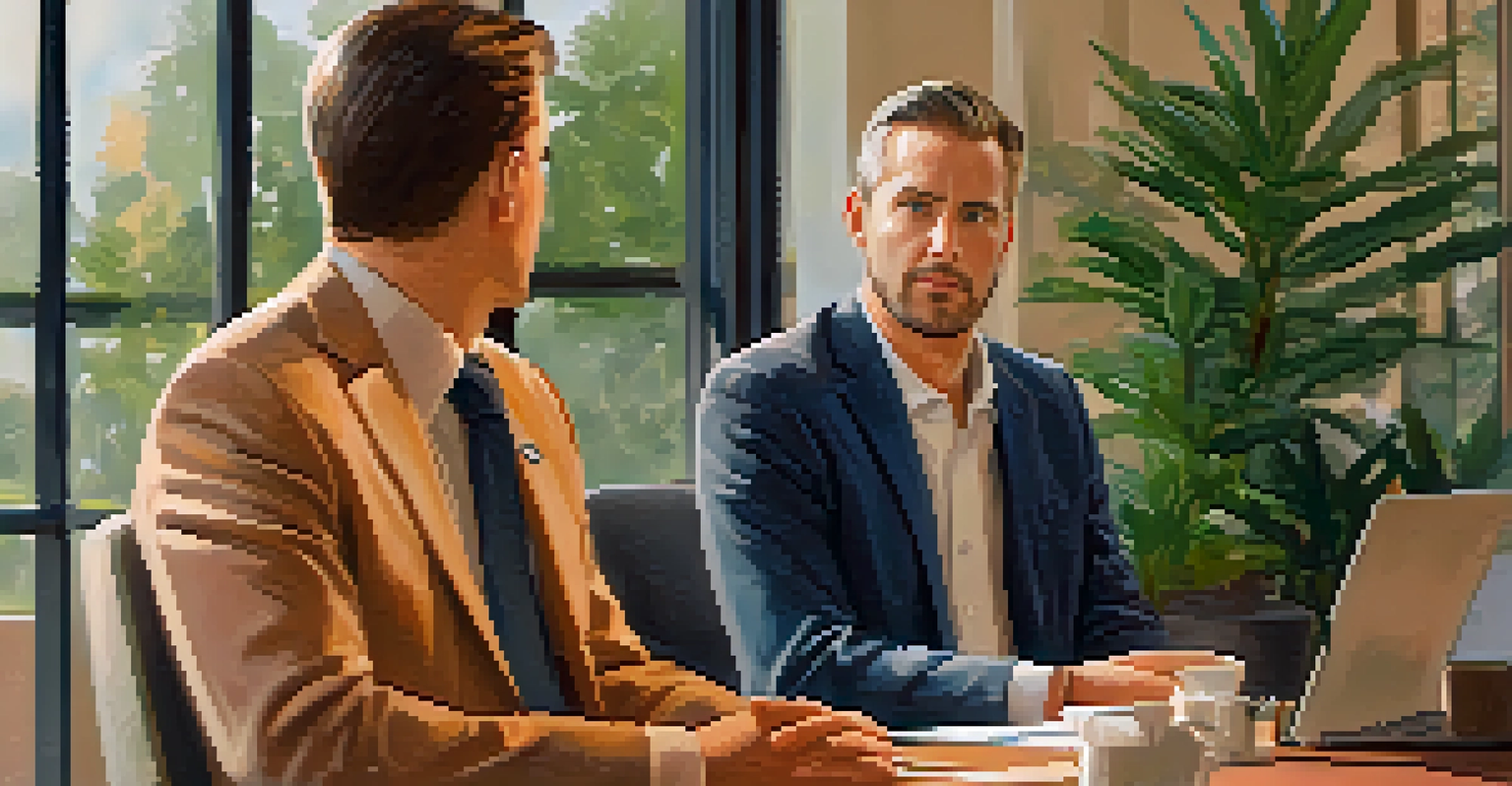 An empathetic leader listening to a team member in a cozy office, showing understanding and support.